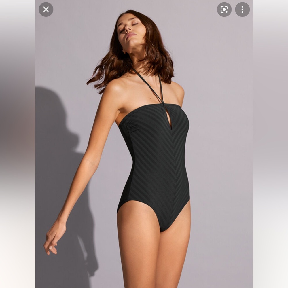 ERES***Black Striped Halterneck One-Piece Swimsuit***FR40; US 8***$645
